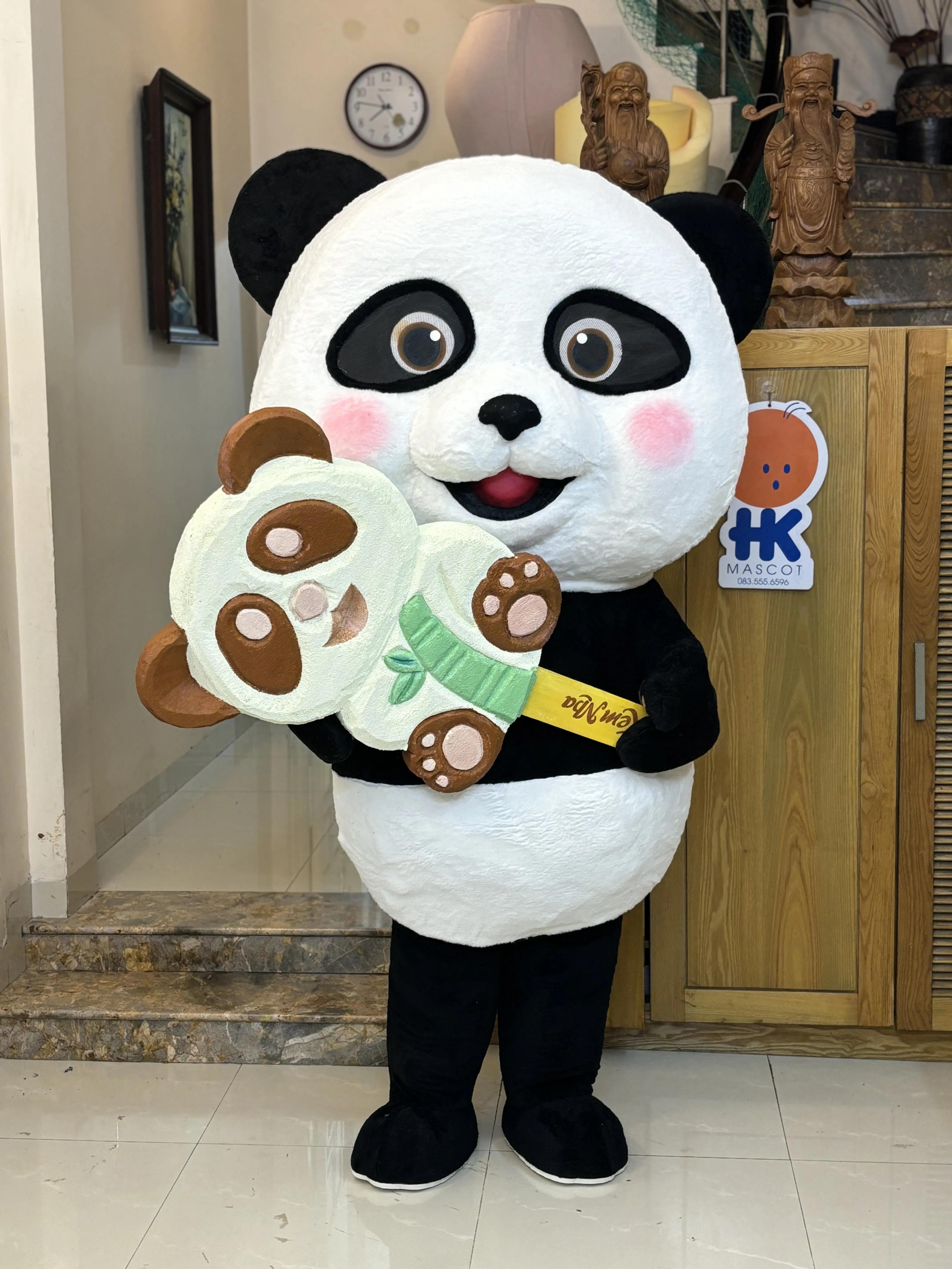 Mascot Gấu Trúc Kem Nhà - ảnh thực tế